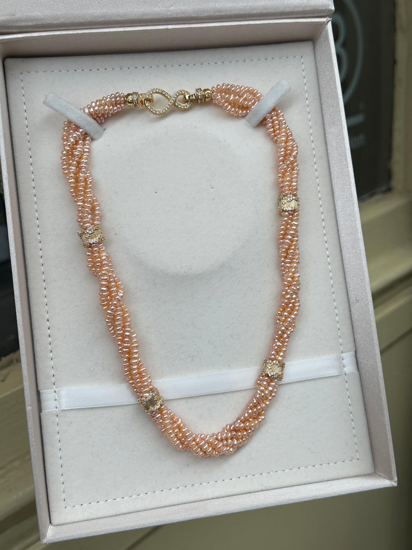 Vintage Golden Aurora Non-Nucleated Weave Pearl Necklace